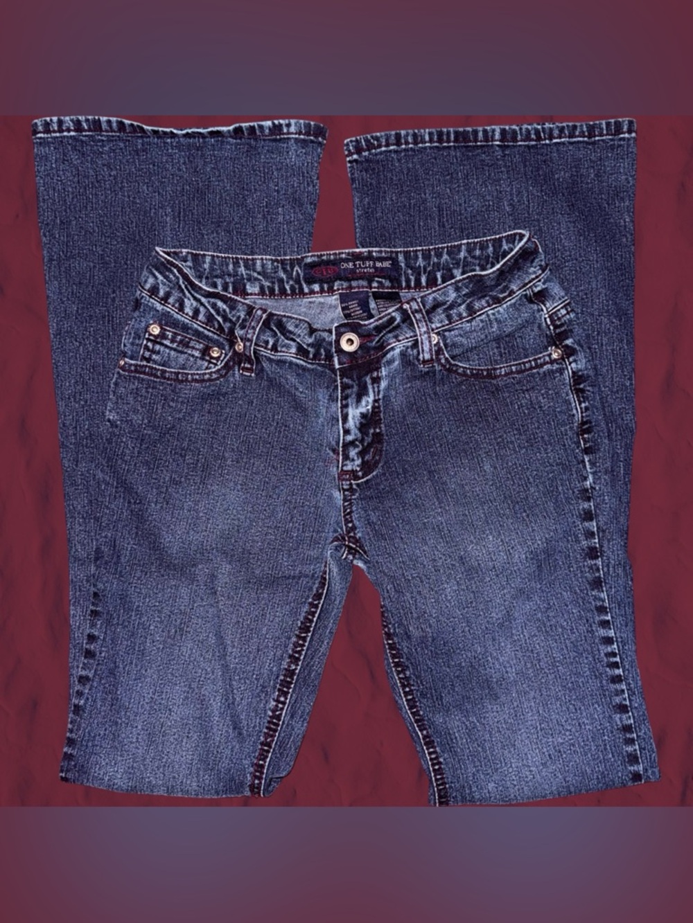 Vintage Y2K One Tuff Babe Women’s 5/6 Dark Wash Low Rise Flare Jeans Denim
